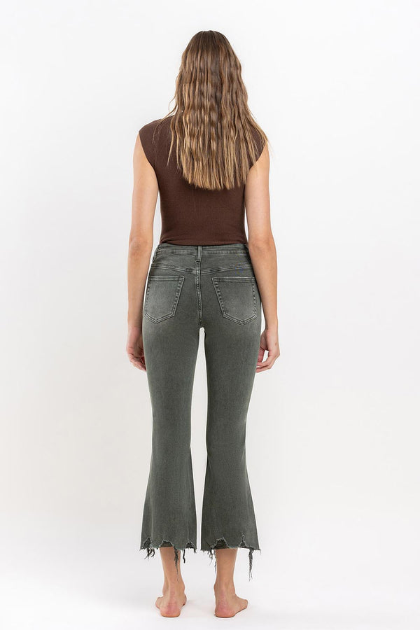 Vervet High Rise Distressed Hem Crop Flare Jeans