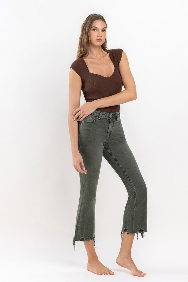 Vervet High Rise Distressed Hem Crop Flare Jeans