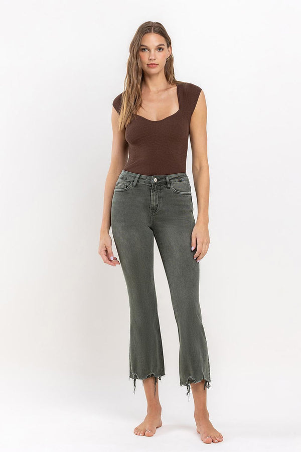 Vervet High Rise Distressed Hem Crop Flare Jeans
