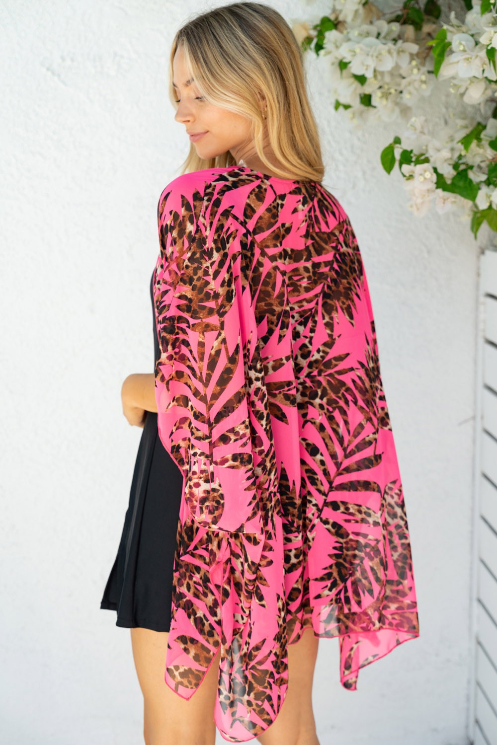 White Birch Half Sleeve Tropical Print Knit Swimsuit Cover Up