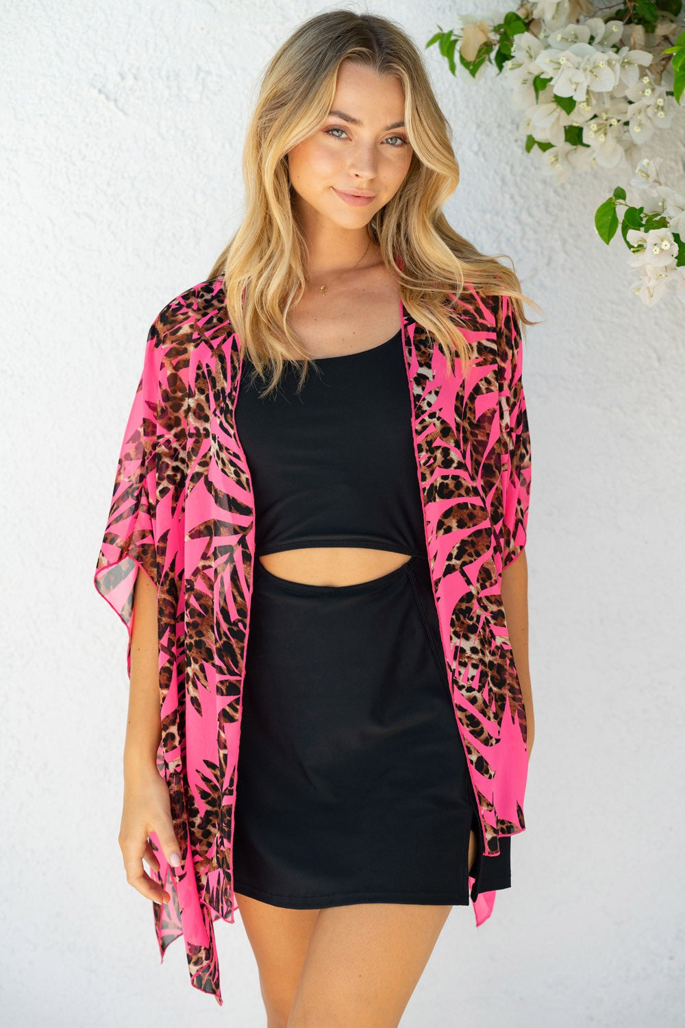 White Birch Half Sleeve Tropical Print Knit Swimsuit Cover Up