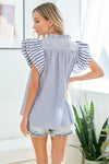 First Love Multi-Striped Split Neckline Flutter Sleeve blouse - Curvy Size
