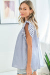 First Love Multi-Striped Split Neckline Flutter Sleeve blouse - Curvy Size