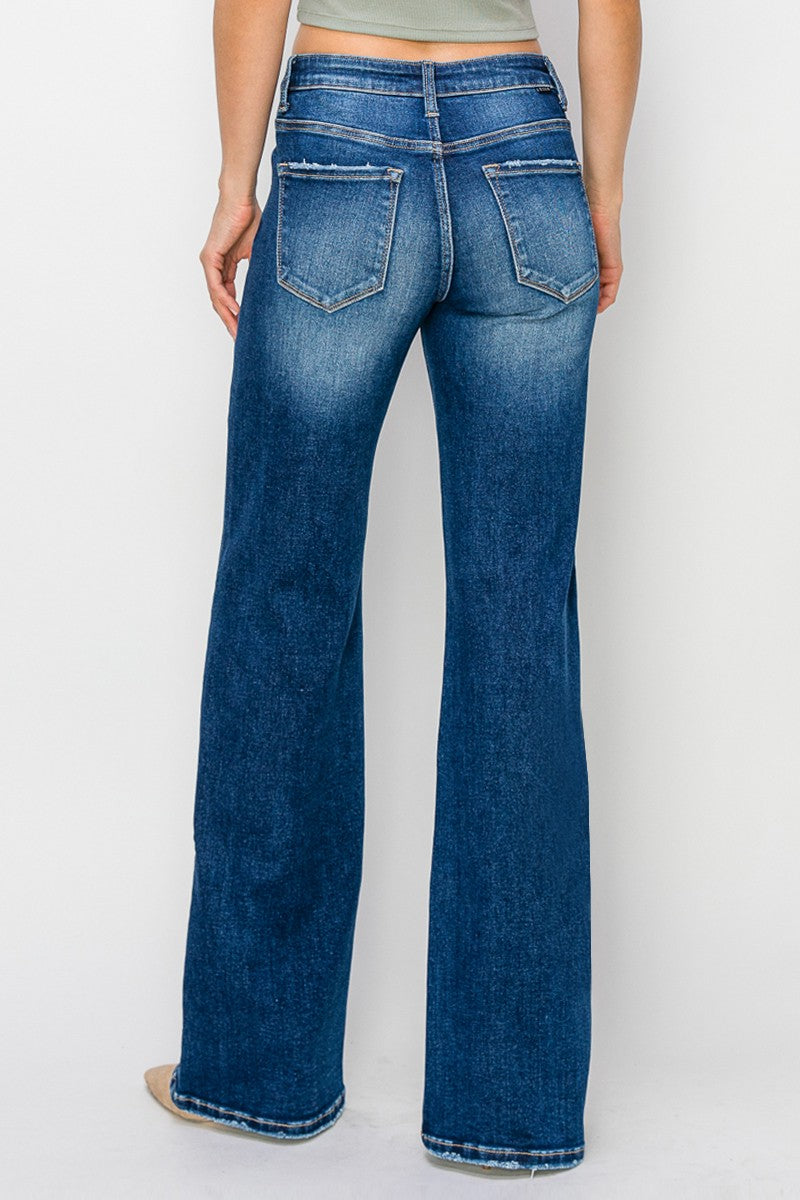 Risen Mid Rise Side Star Print Detail Straight Jeans