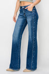Risen Mid Rise Side Star Print Detail Straight Jeans