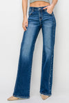 Risen Mid Rise Side Star Print Detail Straight Jeans