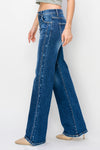 Risen Mid Rise Side Star Print Detail Straight Jeans