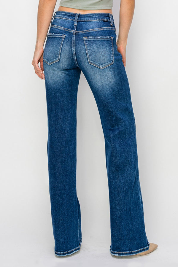 Risen Mid Rise Side Star Print Detail Straight Jeans