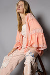 POL Lace Long Flare Sleeve Embroidered Open Cardigan - 2 Colors