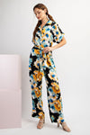 eesome floral printed tie waist jumpsuit