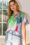 SALE ODDI Tropical Palm Leaf Printed Top - Curvy Size