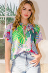 SALE ODDI Tropical Palm Leaf Printed Top - Curvy Size