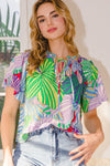 SALE ODDI Tropical Palm Leaf Printed Top - Curvy Size