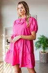 SALE Solid Color Ribbon Front Keyhole Poplin Dress