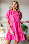 SALE Solid Color Ribbon Front Keyhole Poplin Dress
