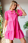 SALE Solid Color Ribbon Front Keyhole Poplin Dress