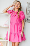 SALE Solid Color Ribbon Front Keyhole Poplin Dress