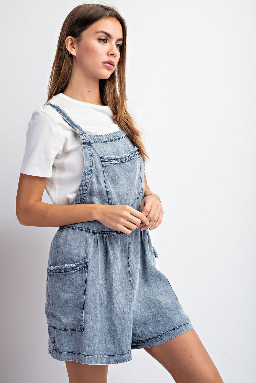 Acid Washed Frayed Adjustable Romper