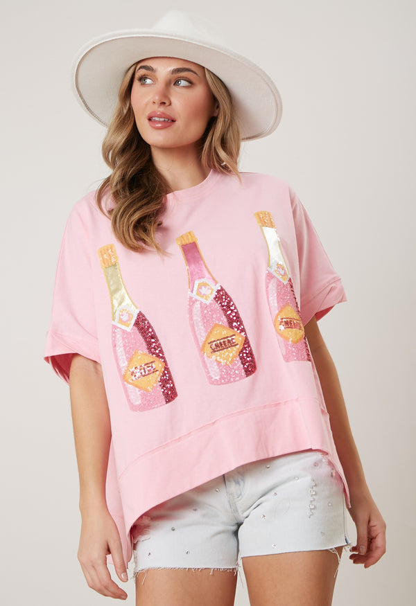 Foil & Sequin Champagne Embroidery Tee