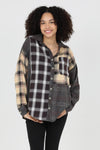 Angie Mixed Plaid Button Front Relaxed Fit Shirt