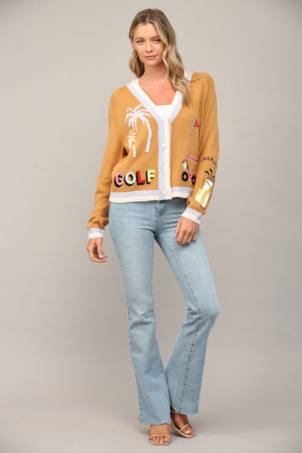 Golf Embroidered Patch Cardigan - 2 Colors