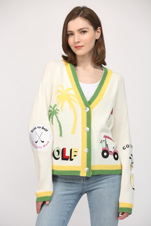 Golf Embroidered Patch Cardigan