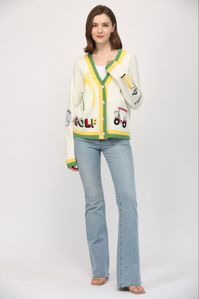 Golf Embroidered Patch Cardigan - 2 Colors
