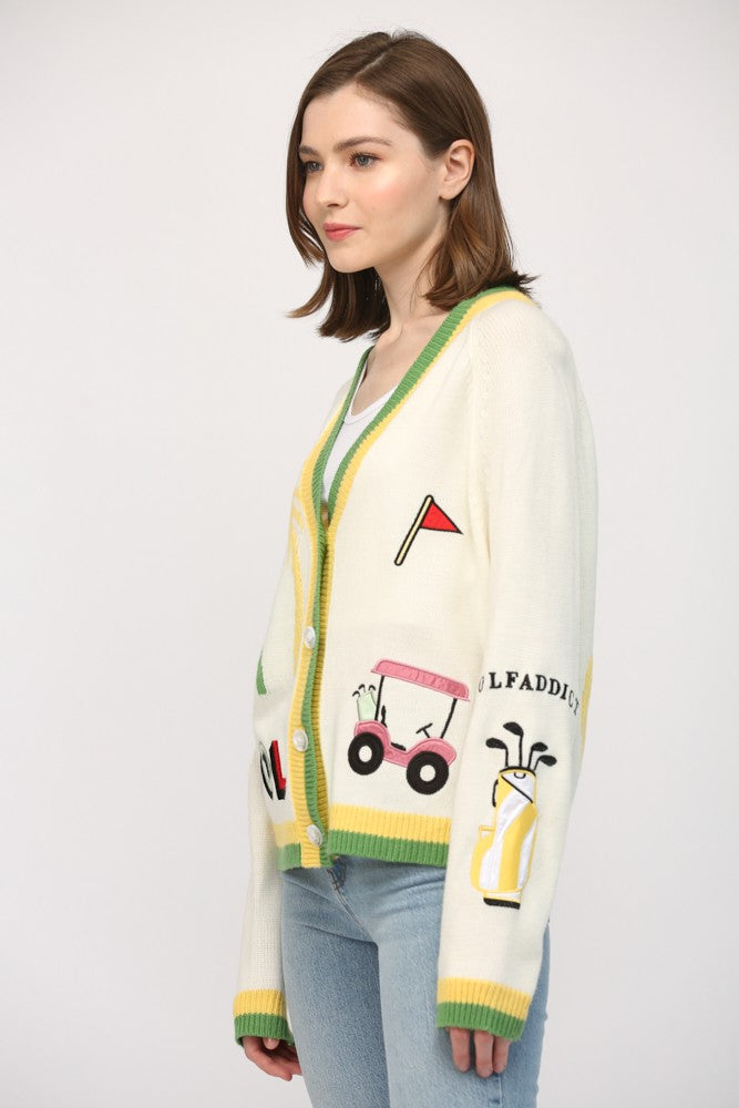 Golf Embroidered Patch Cardigan - 2 Colors