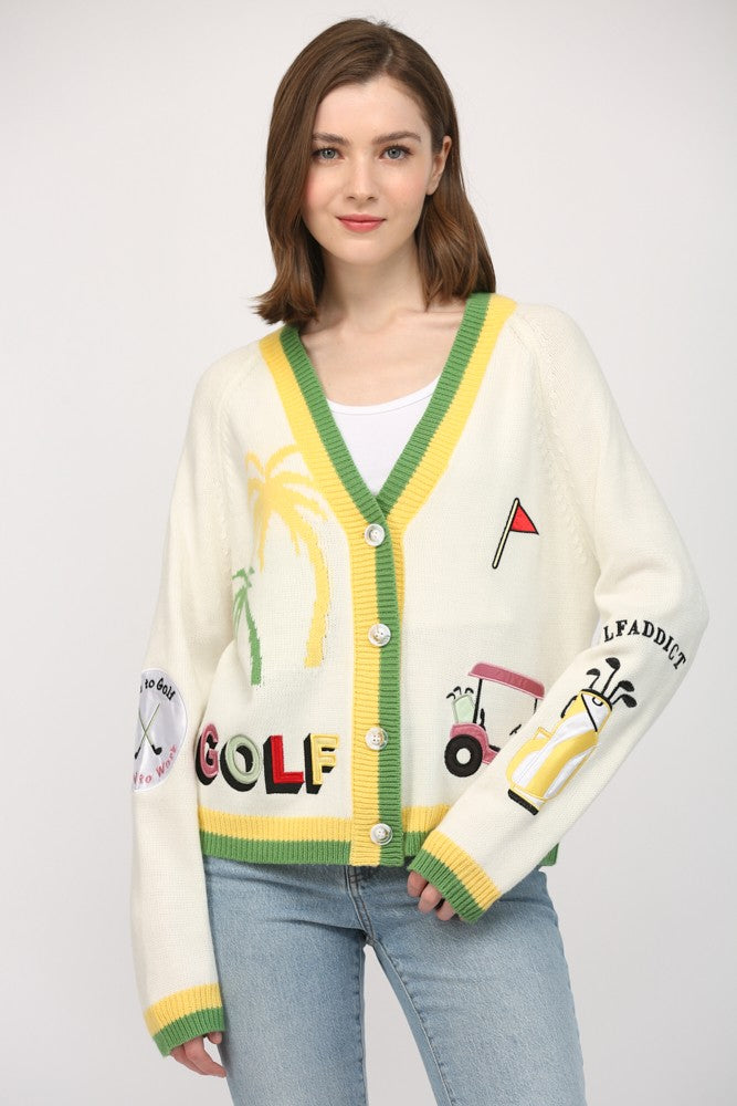 Golf Embroidered Patch Cardigan - 2 Colors