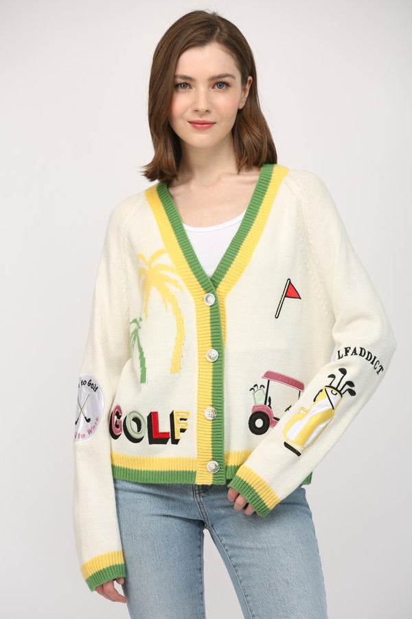 Golf Embroidered Patch Cardigan - 2 Colors
