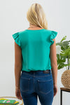 Blu Pepper Split Neck Ruffle Sleeve Blouse - Curvy Size