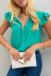 Blu Pepper Split Neck Ruffle Sleeve Blouse - Curvy Size