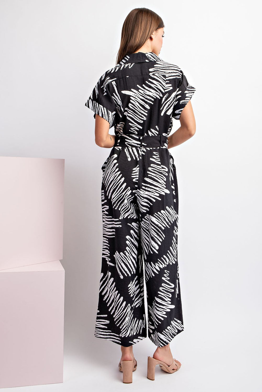 Printed Jumpsuit with Waist Tie
