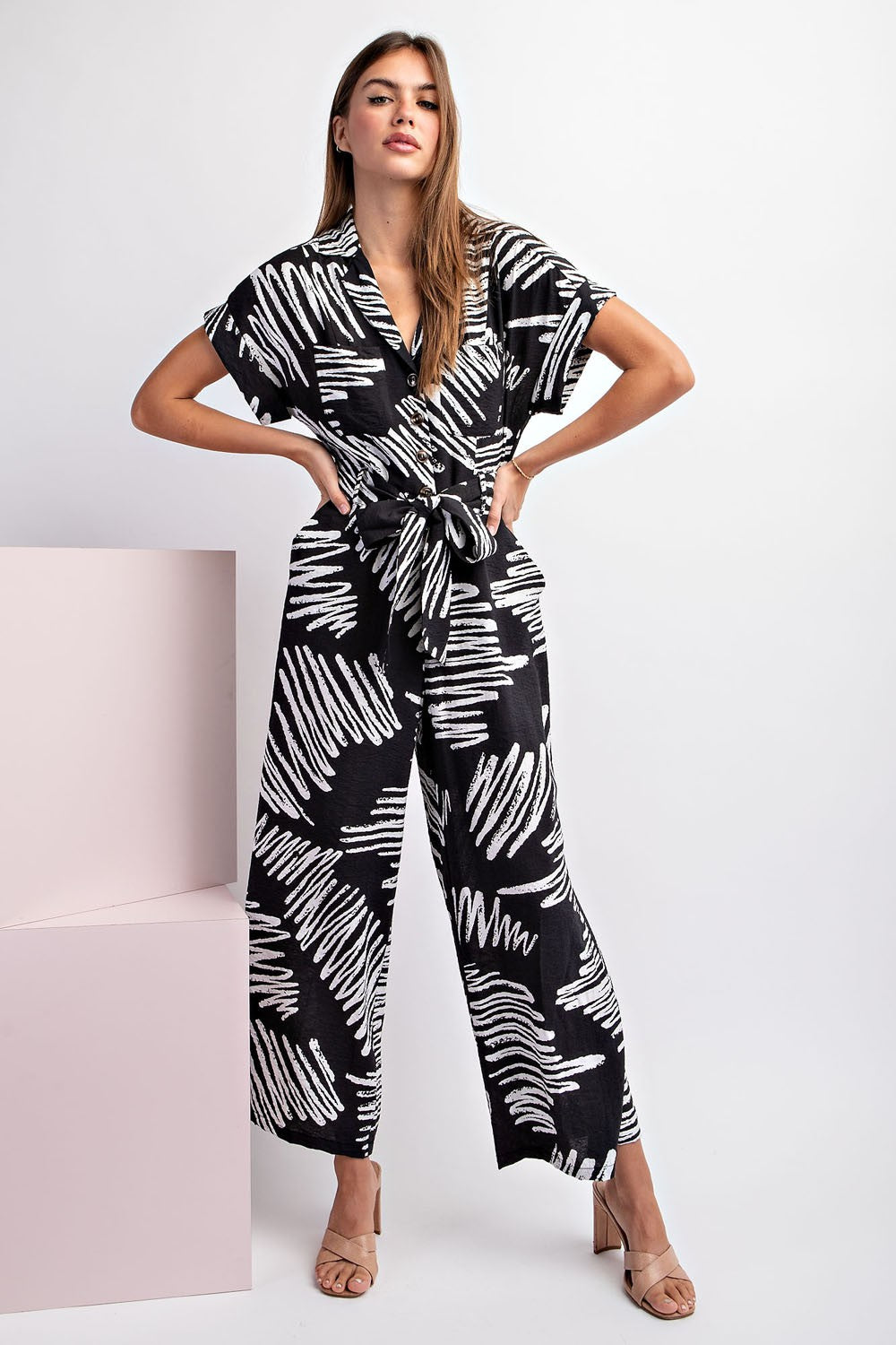 Printed Jumpsuit with Waist Tie