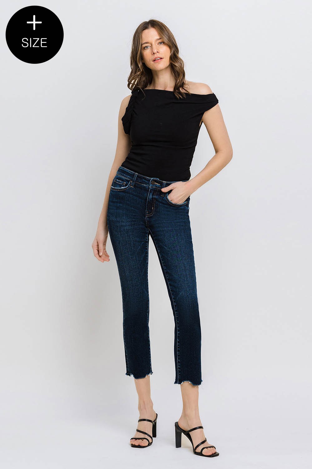 Vervet Mid Rise Crop Slim Straight Jeans - Curvy Size