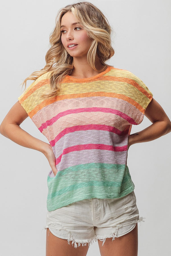 BIBI Multi Colors Striped Sweater Top