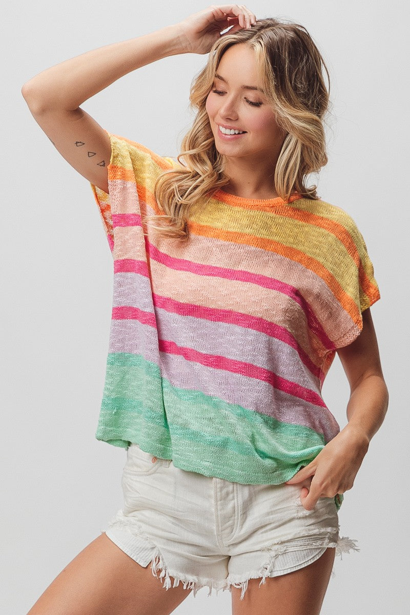 BIBI Multi Colors Striped Sweater Top