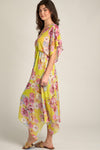 En Creme Floral Print Kimono Sleeve Midi Dress