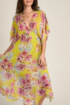 En Creme Floral Print Kimono Sleeve Midi Dress