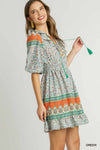 SALE Umgee V-neck Boarder print Dress with Elastic Waist