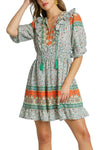 SALE Umgee V-neck Boarder print Dress with Elastic Waist