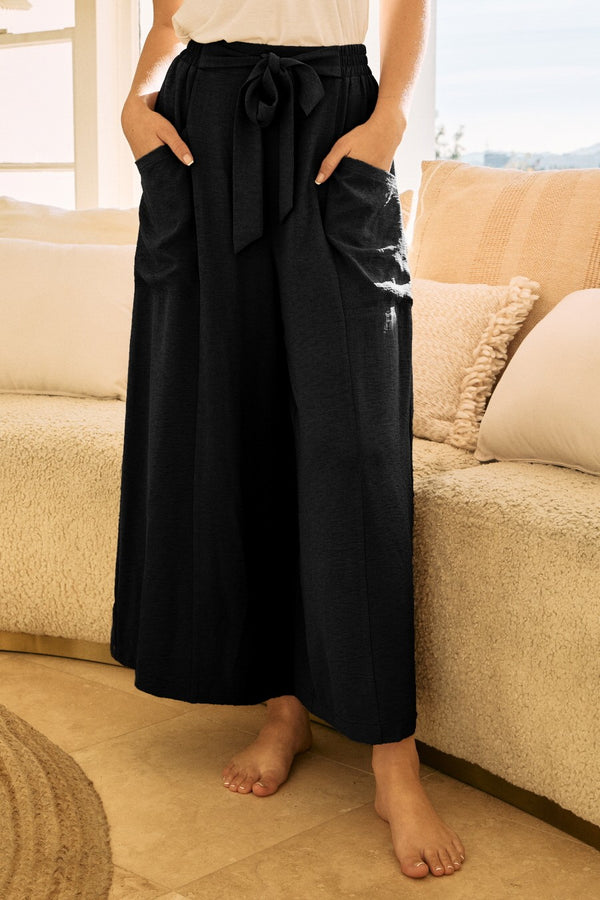 High Waisted Wide Leg Cropped Pants - Curvy Size