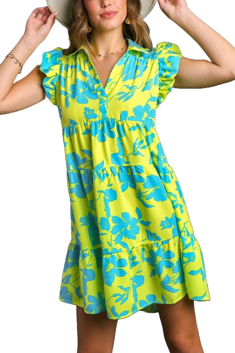 Floral Print Collar Tiered Dress - 3 Colors