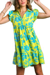 Floral Print Collar Tiered Dress - 3 Colors
