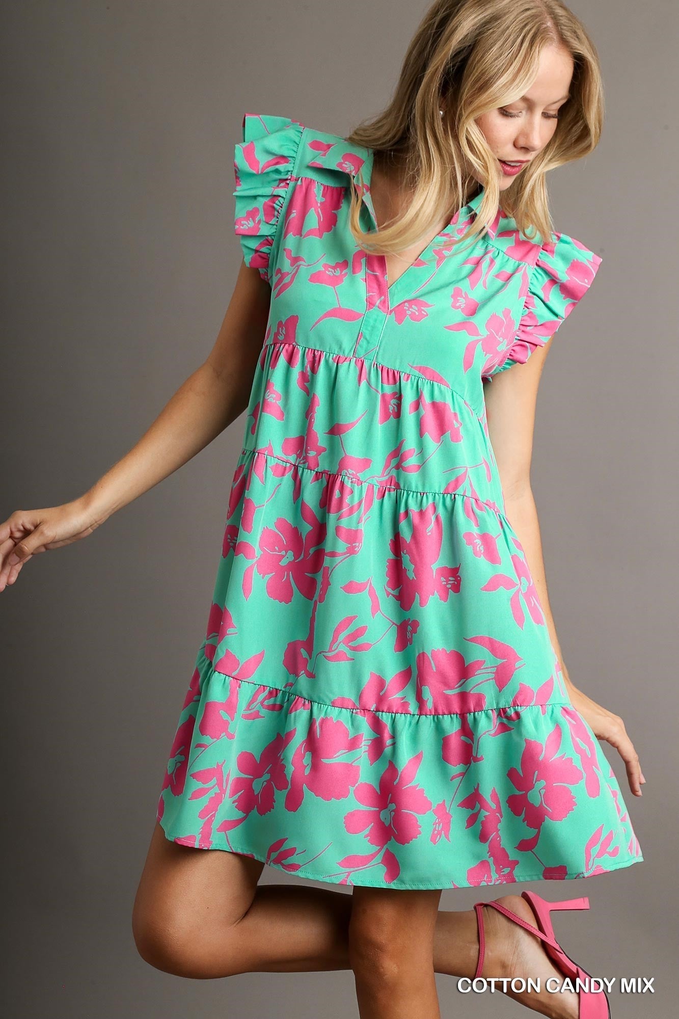 Floral Print Collar Tiered Dress - 3 Colors