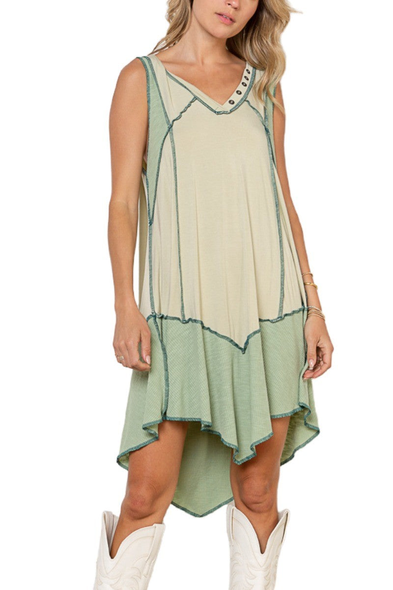 POL V-neck assymetrical Hem Dress - 2 Colors