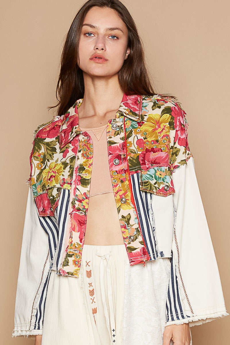 POL Oversize hi-low color block button down jacket