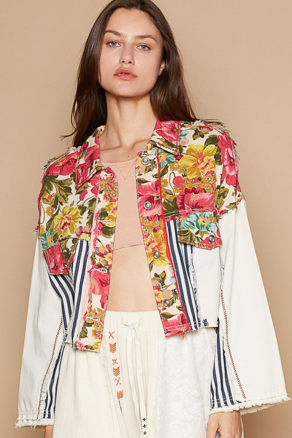 POL Oversize hi-low color block button down jacket