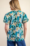 Gigio Vibrant Floral Print Split Neckline Blouse - Curvy Size