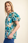 Gigio Vibrant Floral Print Split Neckline Blouse - Curvy Size